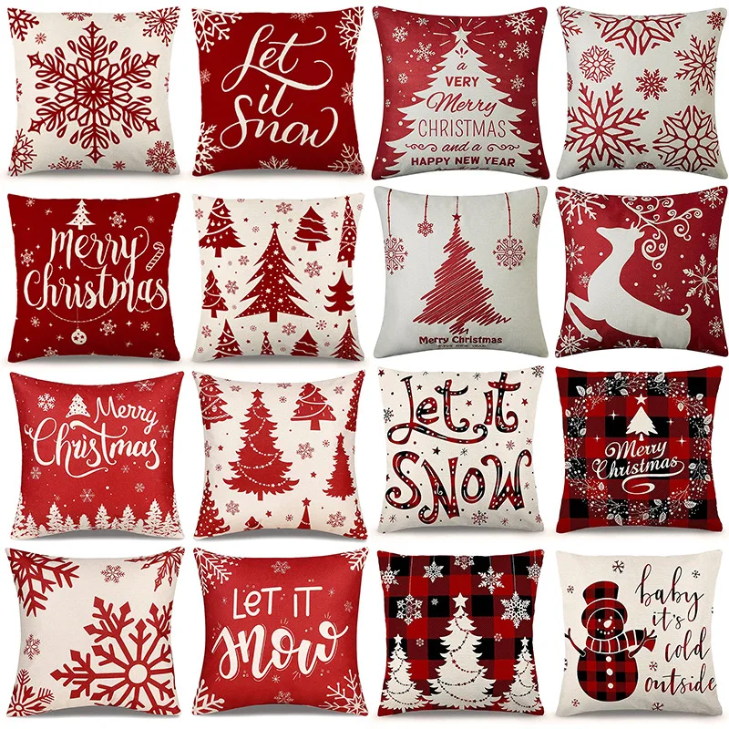 

4 Pcs Christmas Pillow Covers 45x45 Cushions Cover Decorative Pillows Decorations 2024 Supplies Cases New Year Sofa Pillowcases.