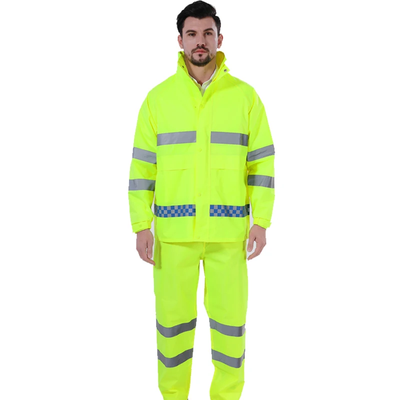 High Visibility Reflective Traffic Jacket Safety Waterproof Lightweight Raincoat Jacket and Pants For Adult Men