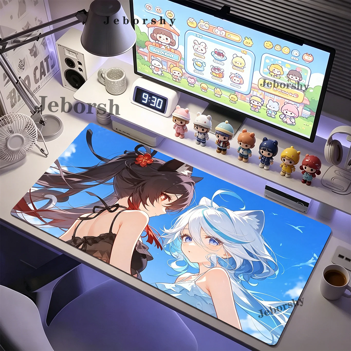 Anime Mouse Pad Gamer XXL Keyboard Mat Two Cat Ear Anime Girls Bright Blue Sky Cloud Summer Desk Pad Office Gaming Home Desk