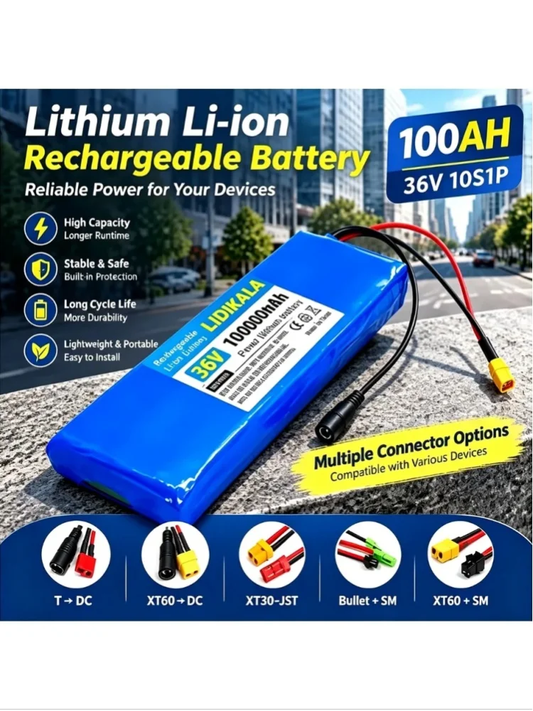 Akumulator litowo-jonowy 36 V, 100 Ah, konfiguracja 10S1P, z wbudowanym systemem BMS, przenośny akumulator litowo-jonowy do elektrycznej hulajnogi, roweru elektrycznego, zasilania zewnętrzne. — 2
