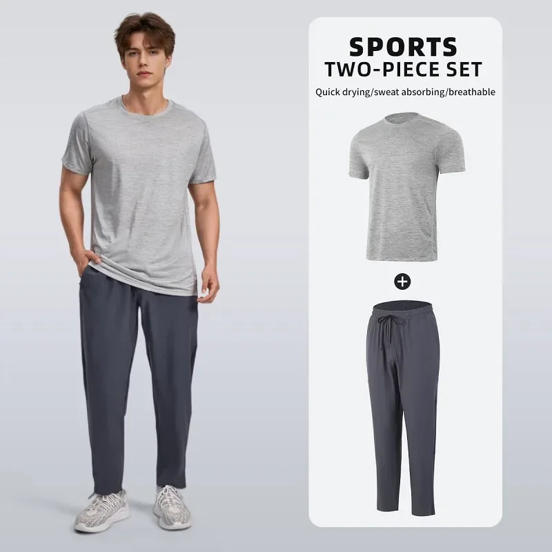 

Fitness clothing men's sportswear set, running quick-drying clothes 2025 new style short-sleeved and long-pants training