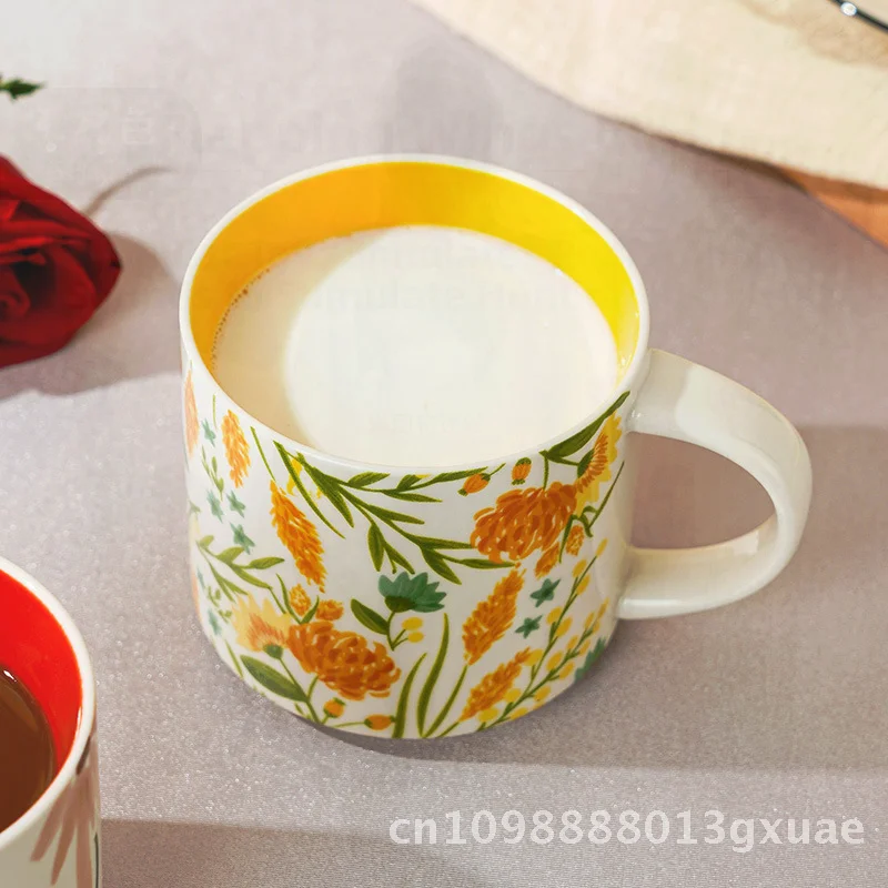 

Creative Trend Ceramic Mug Large Capacity 401-500ml Flower Color Glaze Home Breakfast Cup Business National Day Gift Logo
