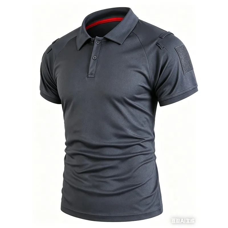 Men's Tactical Lapel Polo Shirt Quick Dry Breathable Short Sleeve with Zipper Arm Pocket Outdoor Sports Hiking Training Workwear