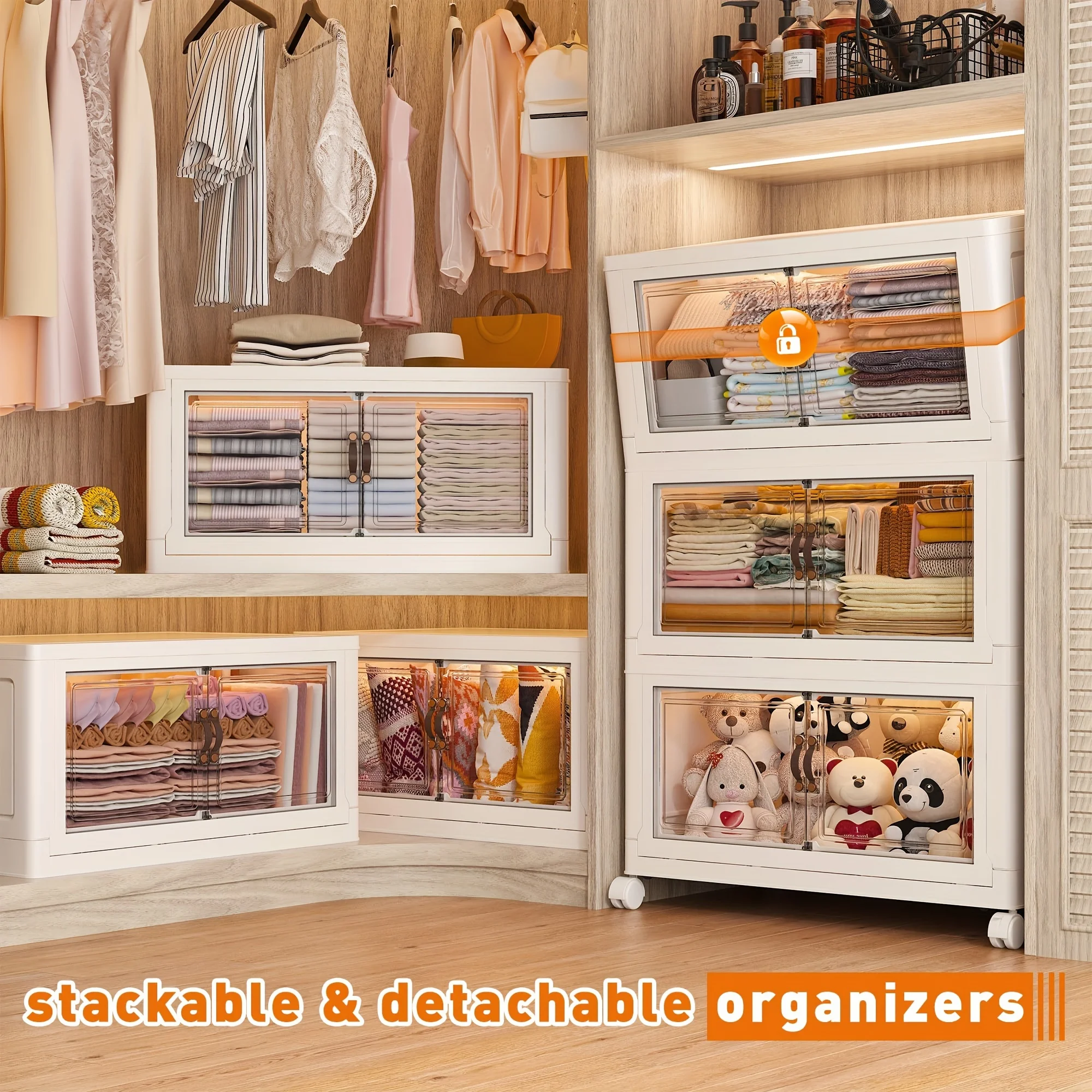 77GAL Large Capacity Collapsible Storage Bins with Wheels-Stackable,Foldable, and Portable-Contemporary Plastic Storag