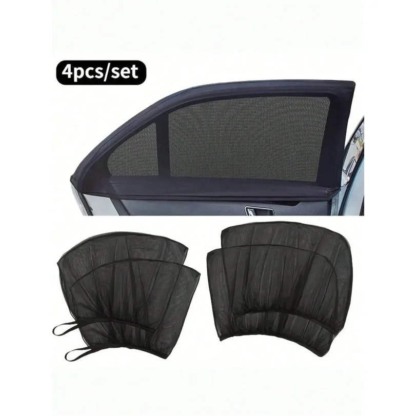 4-Piece Breathable Mesh Car Side Window Shade UV & Insect Resistant Universal Mosquito Net for Car Windows Thermal Insulation