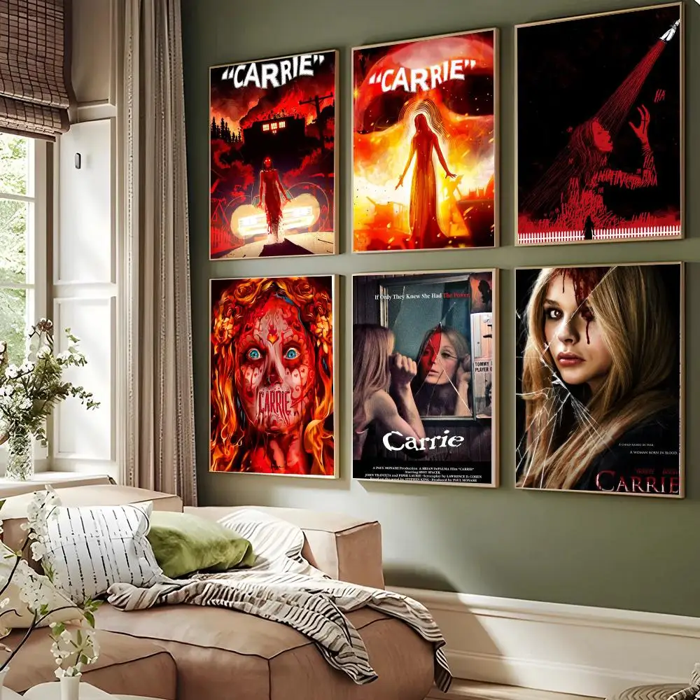 Movies Carrie Poster Waterproof Sticky Wall Art Print For Bedroom Living Room Hallway Bar Home Decor