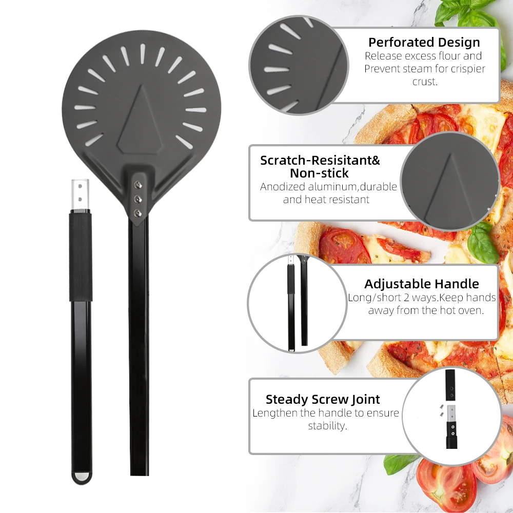 8 9 &12 13 14 Inch Long Pizza Peel Set Adjustable Turning Shovel Baking Tool Kitchen Utensils Big Pizza Spatula Turner for Oven
