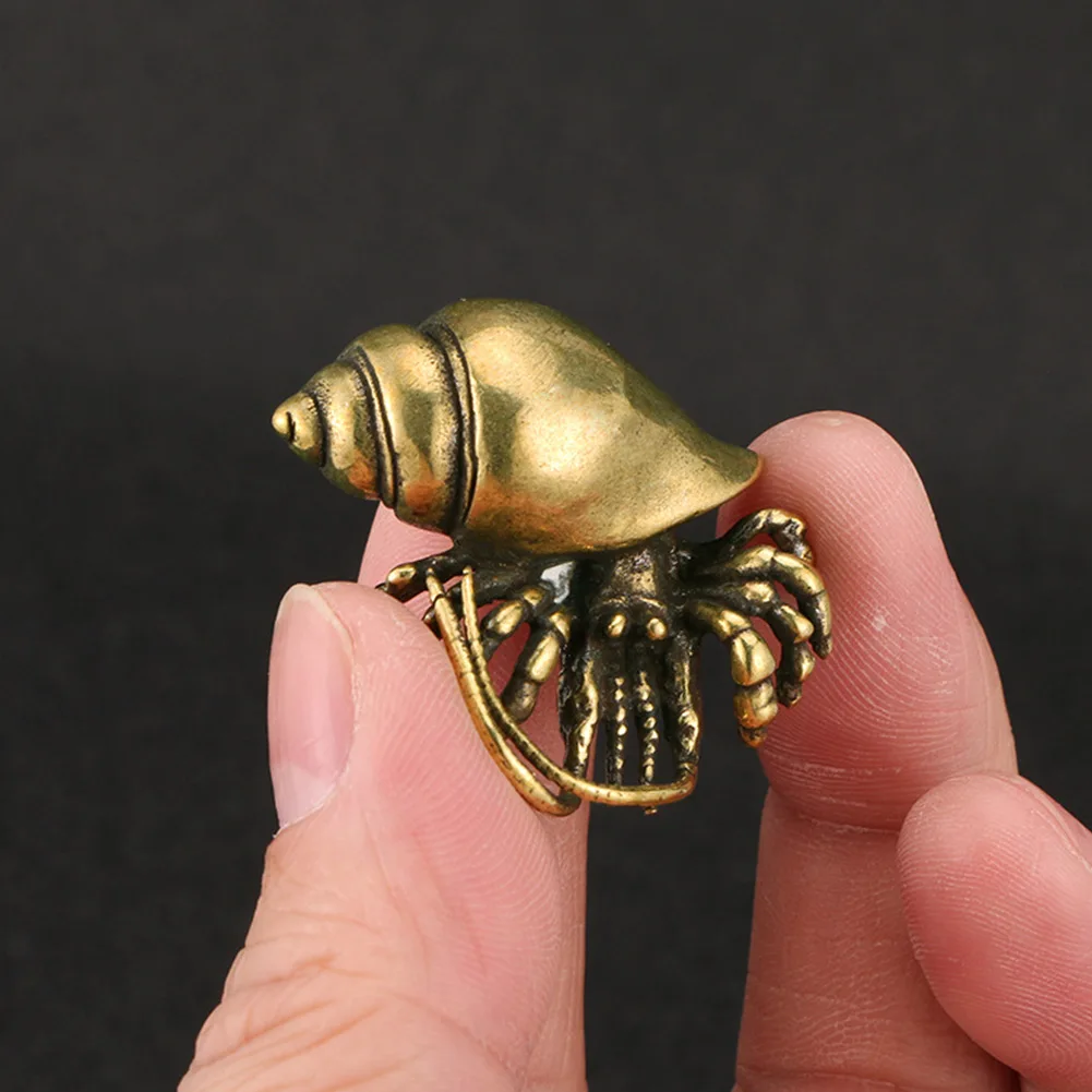 Miniature Hermit Crab Brass Figurine for Desk Office Table Decor Shelf Cabinet Showcase Retro Style Decorative Ornament