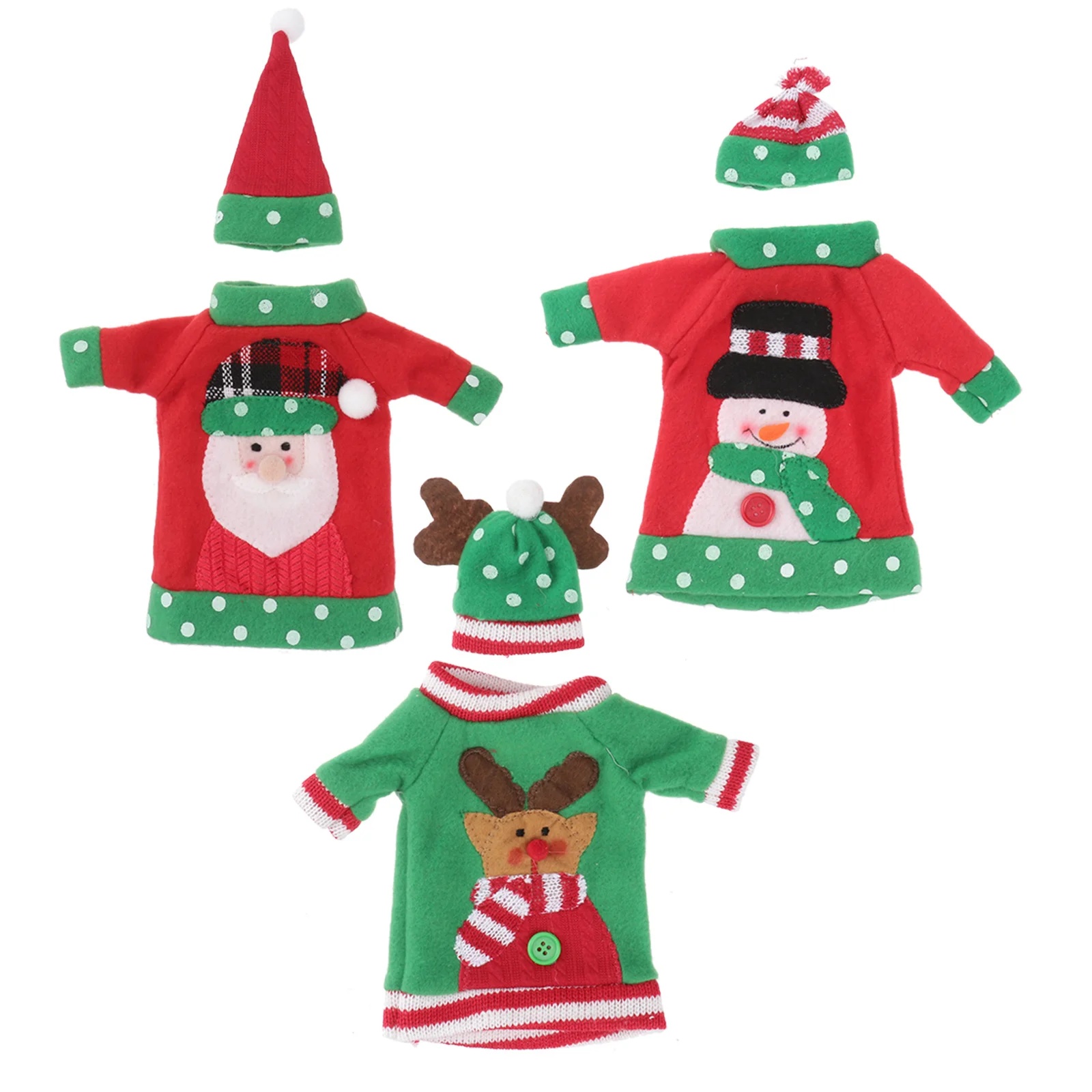 

3Pcs Christmas Wine Bottle Sweater Cover Santa Elk Snowman Prints Holiday Party Decoration Xmas Table Ornament