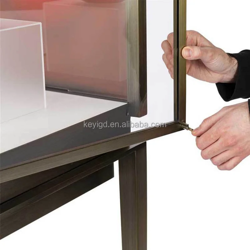 カスタム高級強化ガラスディスプレイショーケースメタルフレームジュエリーディスプレイキャビネット小売店