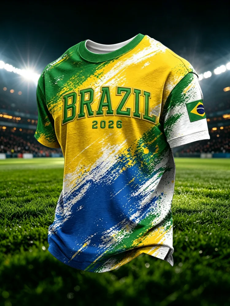 Summer Brazil Christ The Redeemer Graphic Football Jersey Men Women Vintage Short Sleeve T-Shirt Casual Fan Top Family Kids Tees