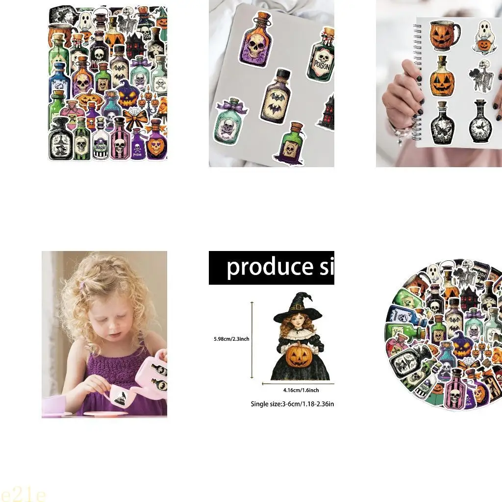 

E21E Whimsical 50 Halloween Themed Decals Labels Sticker Waterproof For Smartphone Tablet Laptop Decoration Journals Planners