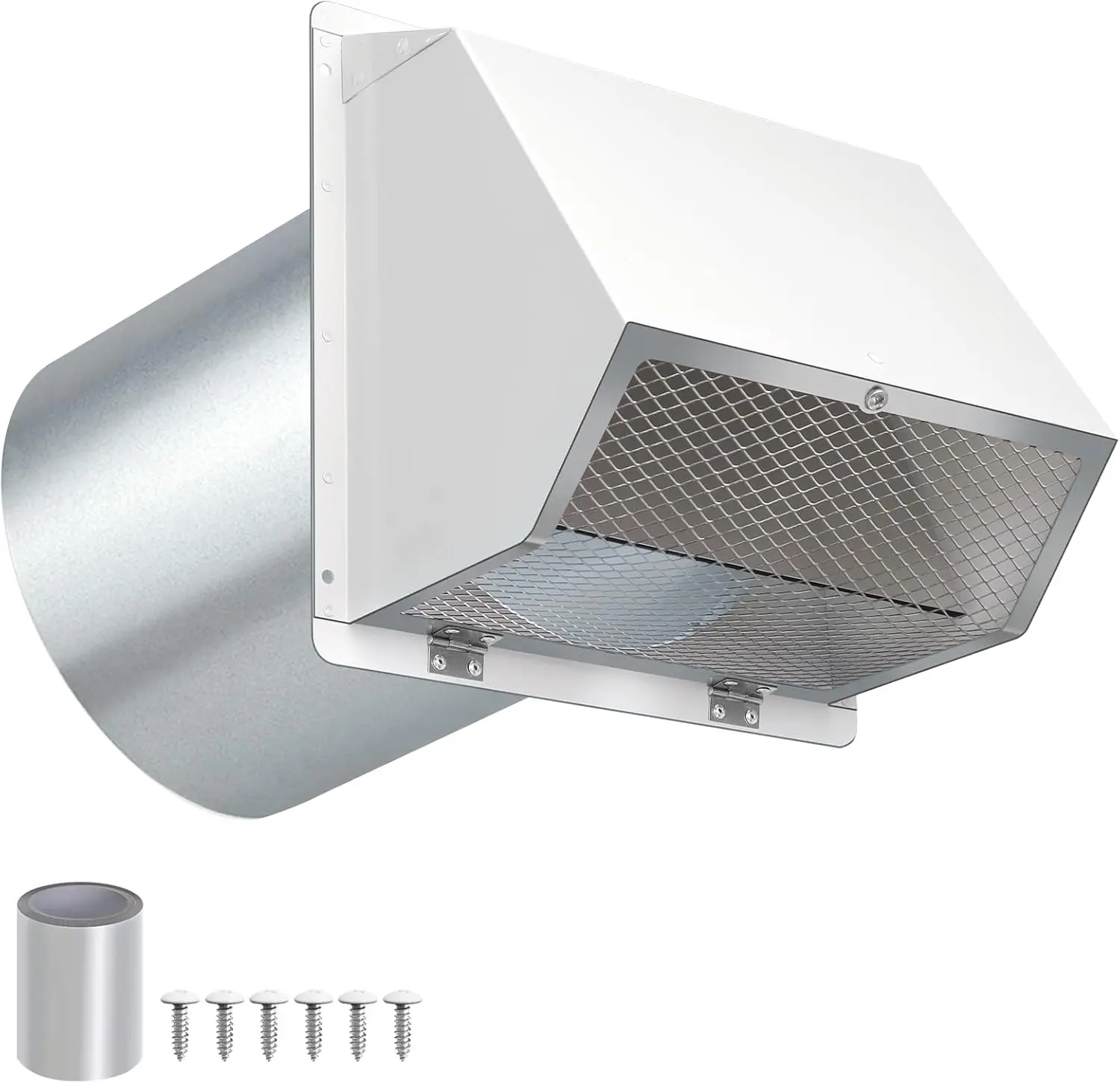

10" White Hooded Wall Vent with Screen and Damper for Kitchen Range Hood HVAC Duct Outdoor Exhaust Cover