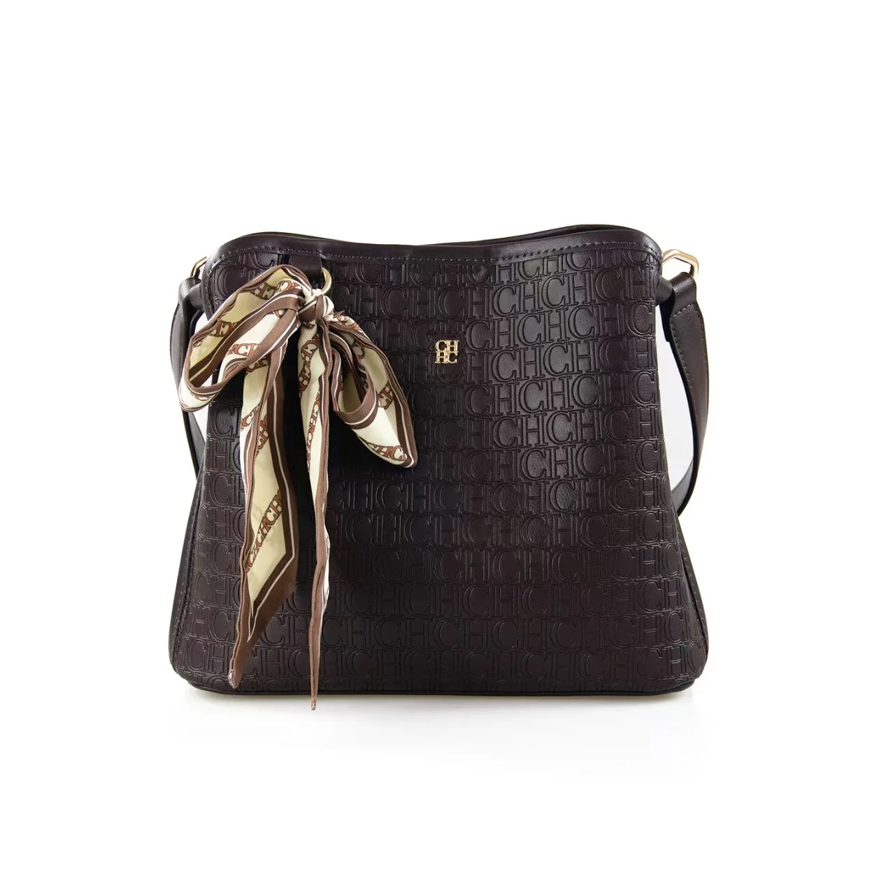 CH new retro embossed single-shoulder bag, European and American style letter old flower crossbody bag, women's bag with scarf