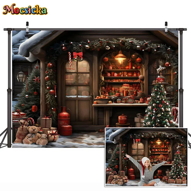 Photography Background Christmas Indoor Fireplace Window Family Portrait Props Xmas Tree Party Decor Kids Backdrops Photo Studio