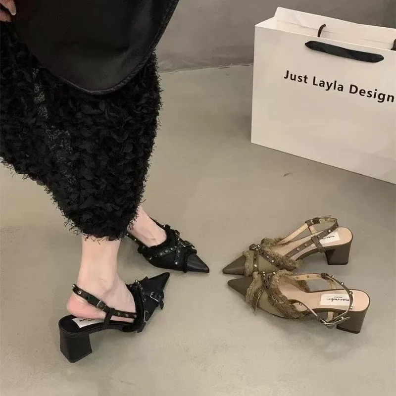 Women High Heel Shoes French Black Temperament Bag Head Sandals Women Elegant Fad Pumps Banquet Party Wedding Shoe Zapatos Mujer