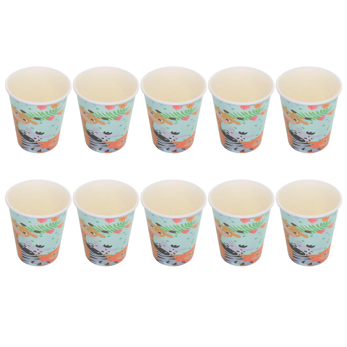 10PCS Zoo Party Disposable Animals Pattern Cups Set Cartoon Lion Jungle Paper Tableware Party Supplies for Birthday Gathering