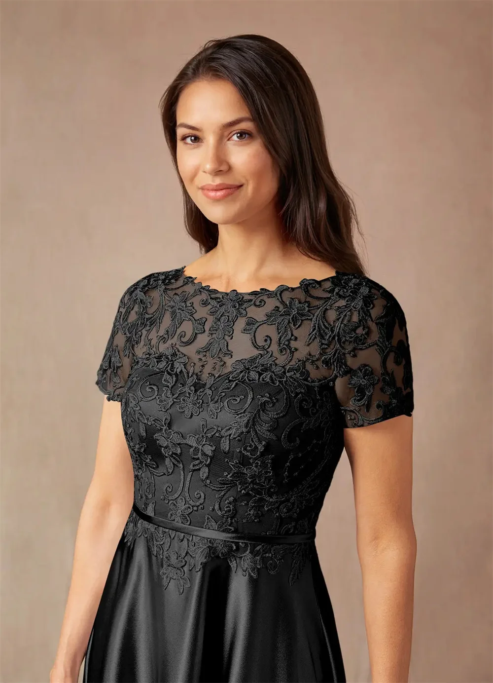 فساتين أم العروس زفاف 2025 مزين بالدانتيل كم قصير على شكل حرف a فستان الأم ثنيات فستان أم العروس 2025