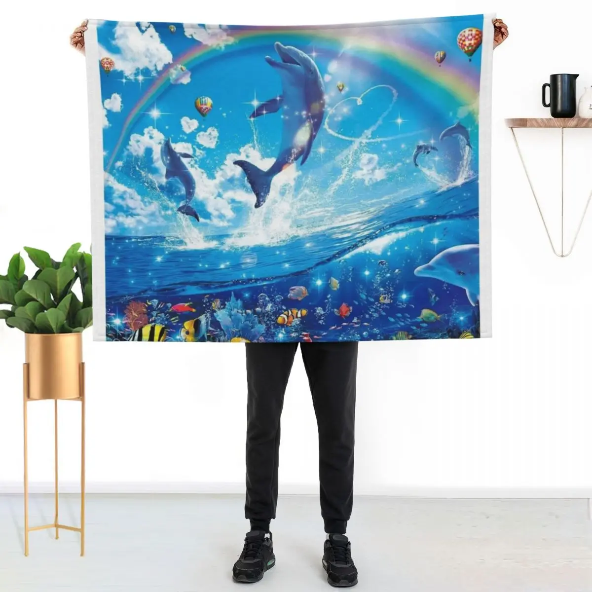

Symphony Dolphins Frutiger Aero Throw Blanket Modern Design Soft Blanket for Home Decor