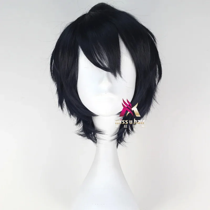 جودة عالية أنيمي ساروف نهاية يويتشيرو هياكويا شعر مستعار أسود تأثيري الأزرق مزيج مقاومة للحرارة الباروكات الشعر الاصطناعية + غطاء شعر مستعار #2