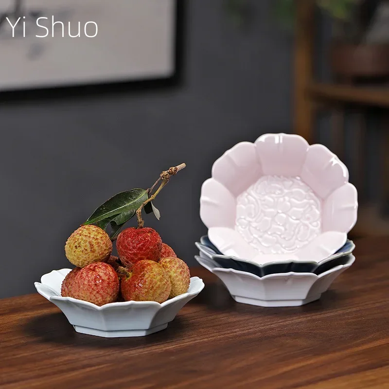 Ceramic Tall Fruit Bowl Tea Cake Tray Fruit Dish Plate Dried Fruit Plate Creative Living Room Tea Table Chinese Tray