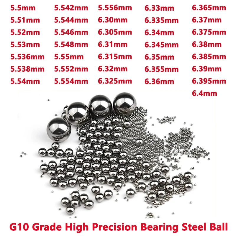 

100pcs G10 High Precision Bearing Steel Ball Screw Slider Steel Ball 5.5/5.51/5.52/5.53/5.536/5.538/5.4/5.42/5.44/5.46-6.4mm