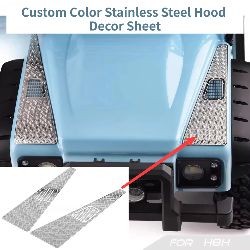 Custom Color Stainless Steel Hood Decor Sheet Mod Parts for MJX H8H 1/8 Scale RC Crawler Body Shell Exterior Decor Accessories