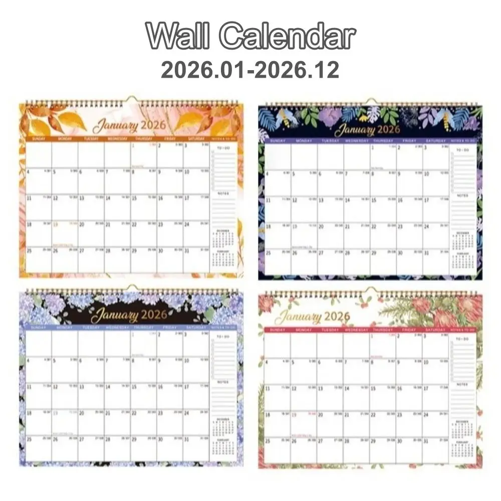 

New 2026 Jan.- Dec. Wall Calendar 12-Month Spiral Binding Monthly Calendar Wall Mount Flower Pattern Wall Planner Home Use