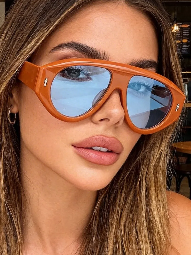 Vintage Übergroße Einteilige Sonnenbrille für Damen Neue Mode Nietenverzierte Ovale Sonnenbrille für Herren Schicke Outdoor Hip-Hop-Brillen – Detail 4