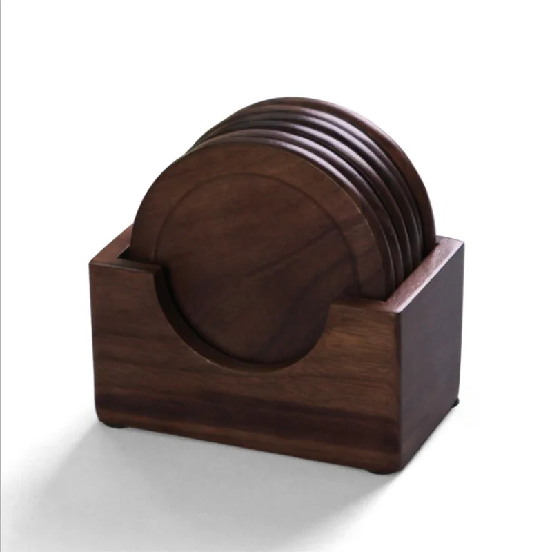 Wooden Coaster Rack Black Walnut Beech Varnish Single Coaster Box Japanese Style Creative Placemats Storage Box Table Decoration