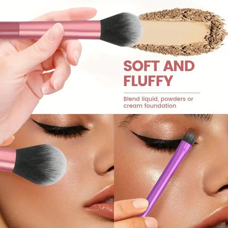 Set di pennelli per trucco professionale da 8 pezzi, facili da pulire, morbidi, capelli sintetici premium, senza crudeltà, fondotinta, fard, ombretto, cosmetici