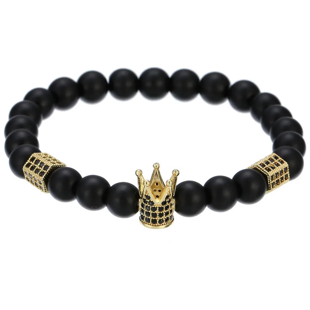 New Creative Fashion Black Matte Micro Inlaid Bracelet Crown Hex Column Couple Jewelry Holiday Gift