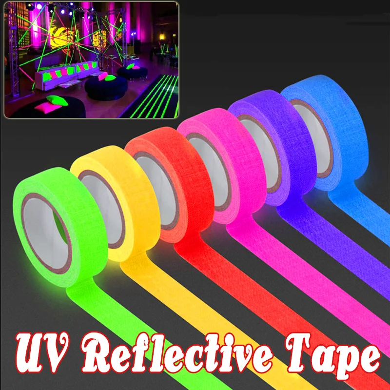 5Meter 6 Colors Neon Gaffer Cloth Tape Fluorescent Rainbow Color Party Non-Reflective Glow in The Dark Tape Under UV Black Light