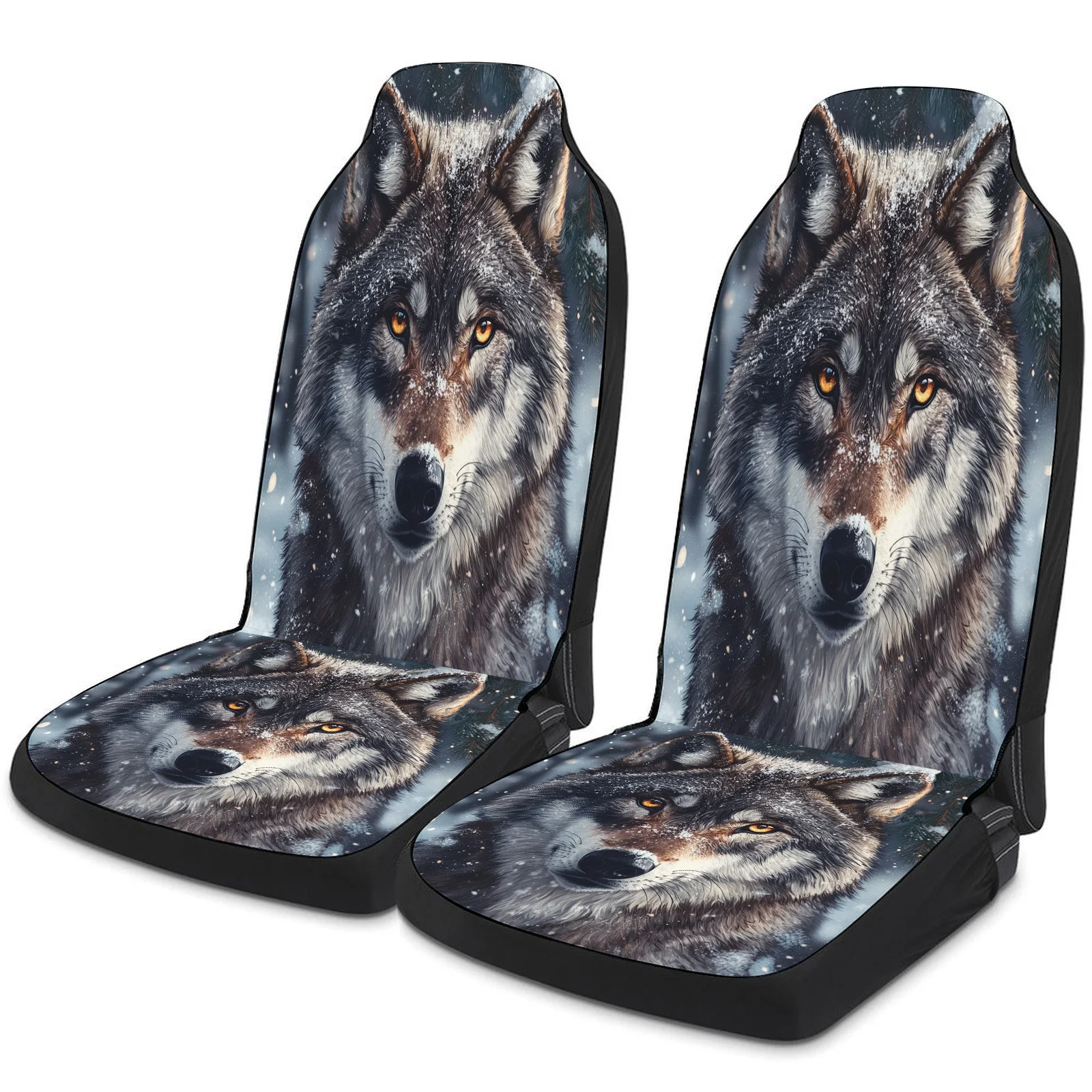 Wolf Snow Themed Car Seat Cover Set For Most Cars Trucks, Trendy Breathable Car Seat Protector Covers Full Set, Universal Car Se