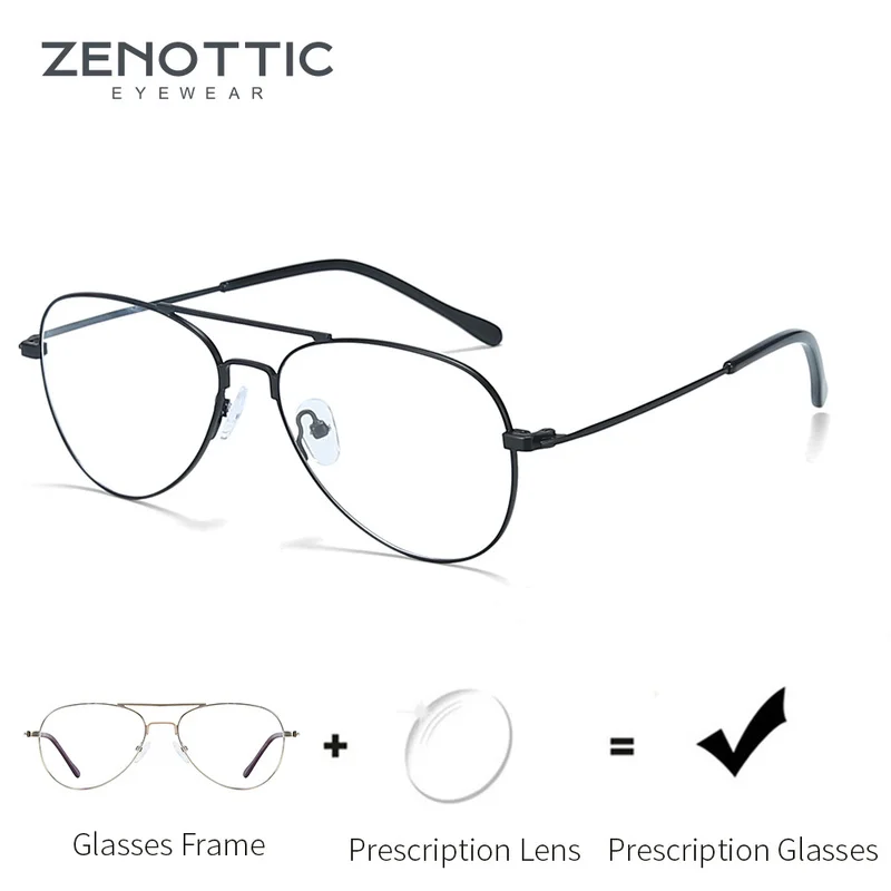 

ZENOTTIC Custom Pilot Prescription Eyeglasses High Quality Metal Progressive Glasses Myopia/Hyperopia Optical Eyewear for Men