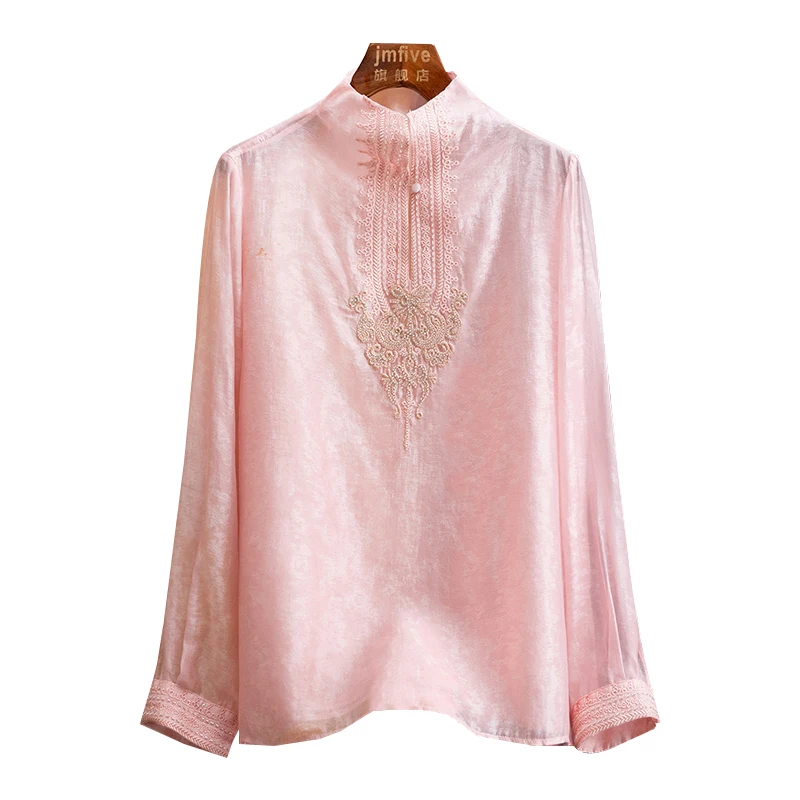 New Chinese-Style Youthful Fashion Versatile Embroidered Hollow-Out Blouse for Women, 2026 Autumn New Retro Commuter Outerwear Top
