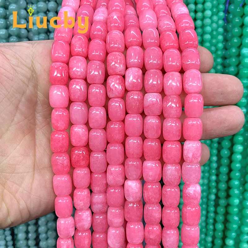 Stone coloring Light red stripes Cylindrical circle Beads for Jewelry Making DIY Earrings Necklace Accessories 15\