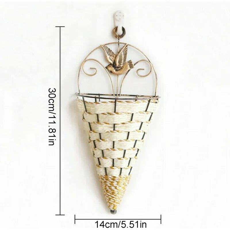 Conical Rattan Hanging Flower Baskets Farmhouse Woven Wall Planters Herb Orchid Pots Artificial Violet Baskets For Garden Decor