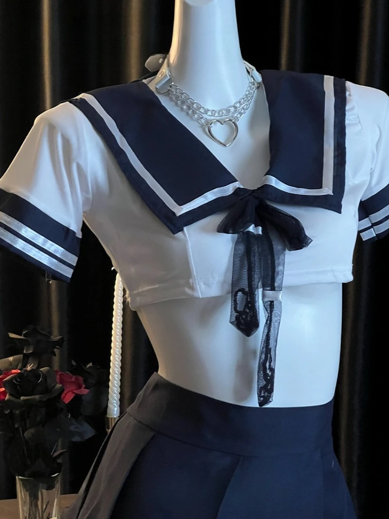 Sexy JK Sailor Uniform Set for Women,Waist-exposing Mini Skirt,Pure Desire Style Student Outfit,Tempting Roleplay Costume