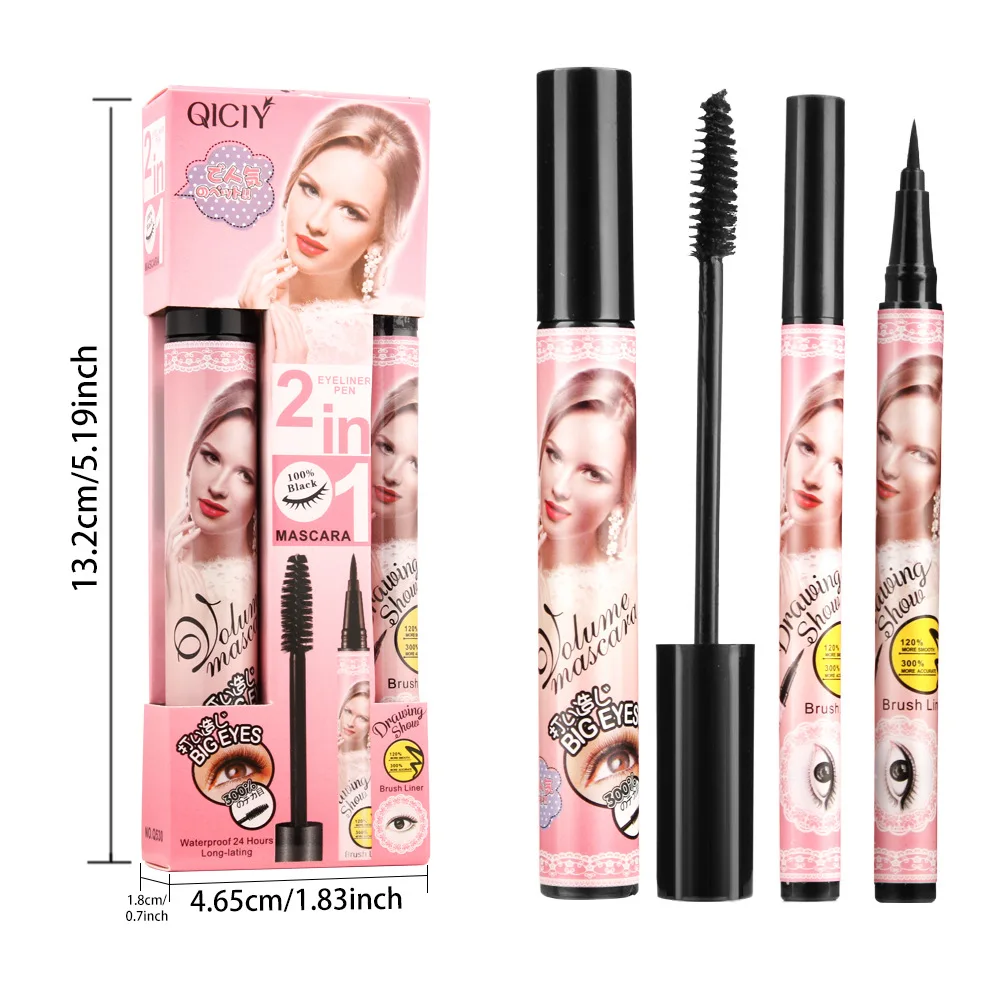 Black Waterproof Mascara and Eyeliner Thick Long Curly Silicone Brush Head Is Three-dimensional Natural Make Up Products Eyelash