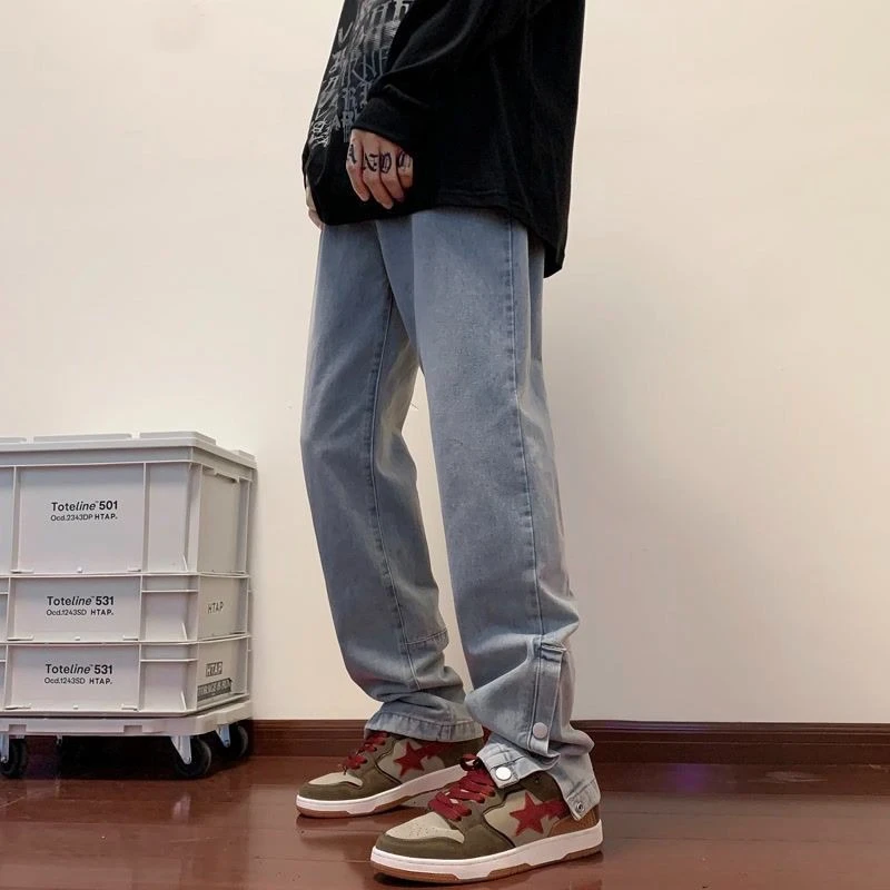 Men's American Retro Straight Leg Jeans Streetwear Loose Denim Pants Autumn Winter Casual High Street Trouser