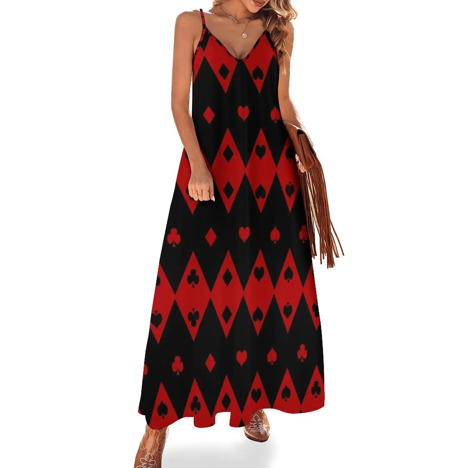 Black and Red Playing Card Shapes Sleeveless Dress luxury woman party dress Bridesmaid dress woman long dress women