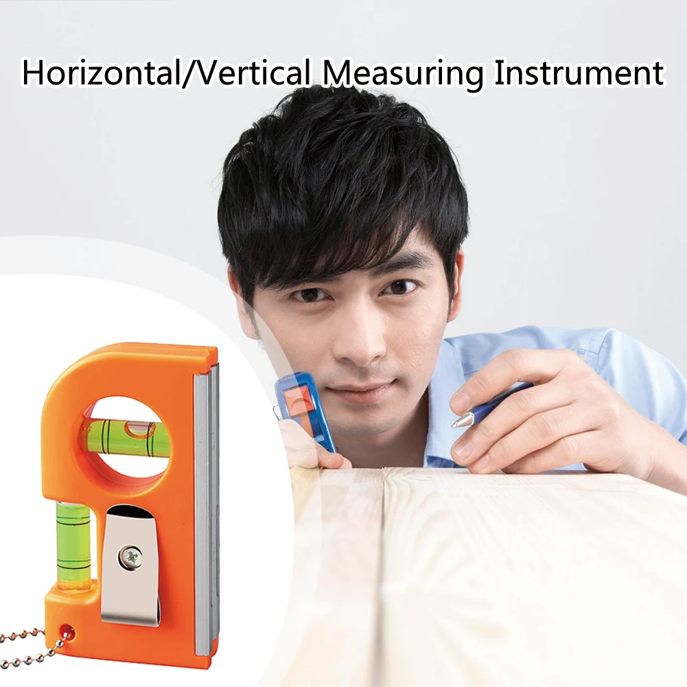 Mini Pocket Level ABS Plastic Shell and Aluminum Alloy Base Tool 2 Bubble Spirit Leveler Metal Chain Hook for Tiles Floor