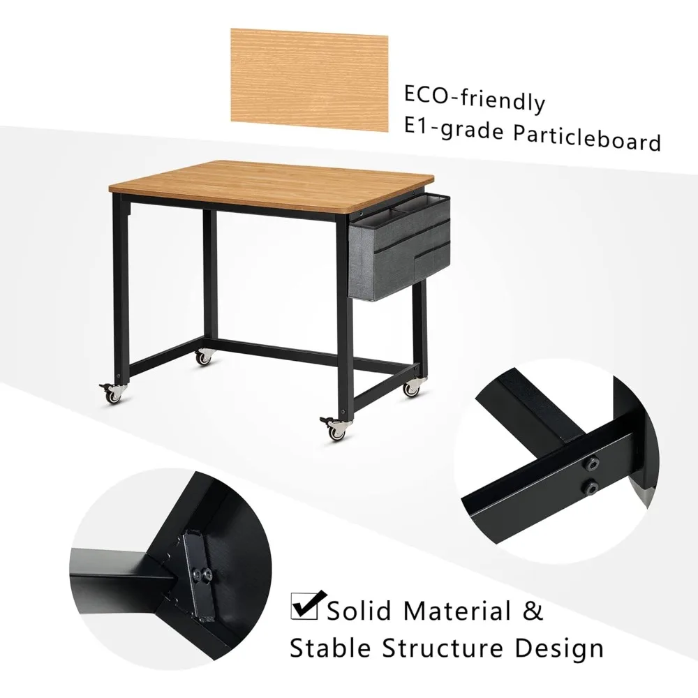مكتب كمبيوتر متنقل من AHB مع 4 عجلات ناعمة، تصميم أنيق للمكتب المنزلي، طاولة الدراسة ومحطة العمل المحمولة