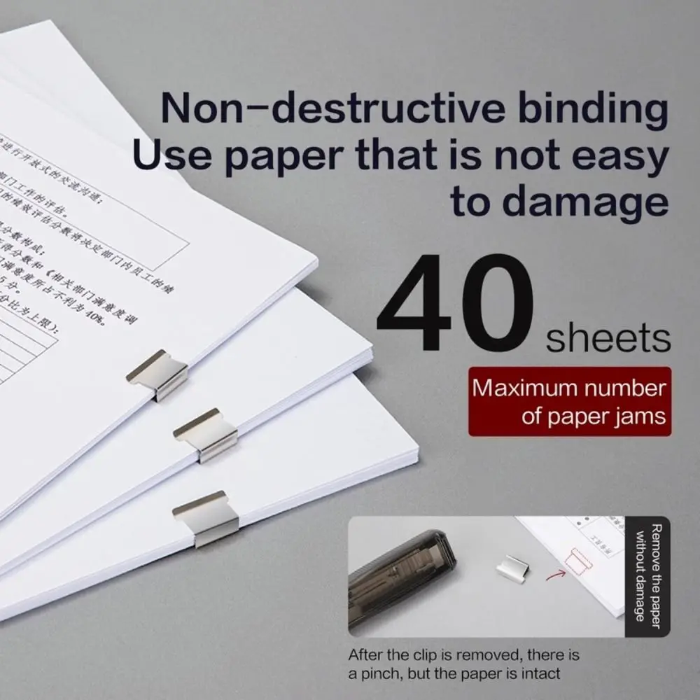 Simple Clip Pusher Traceless Metal Hand Push Clamp Students Stationery Paper Binding Clip Reusable Document File Stapler