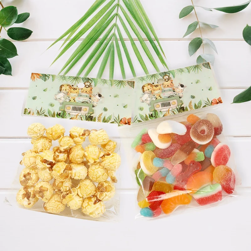 30/50 Stück Dschungeltier-Geschenktüten aus Kunststoff, selbstklebend, für die Dekoration von Erstgeburtstagsfeiern, Verpackungstüten für Schokolade, Snacks und Süßigkeiten – Detail 6