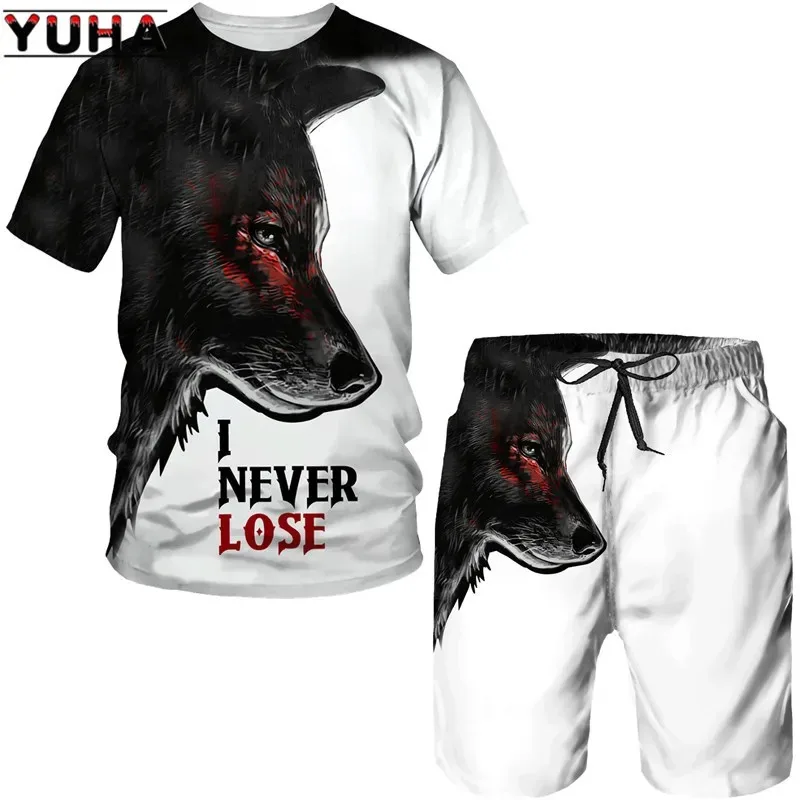 2025 3D Printed Men's T-shirt+shorts Set, Fashionable Hip-hop Round Neck Short Sleeved Casual Outdoor Sports Set