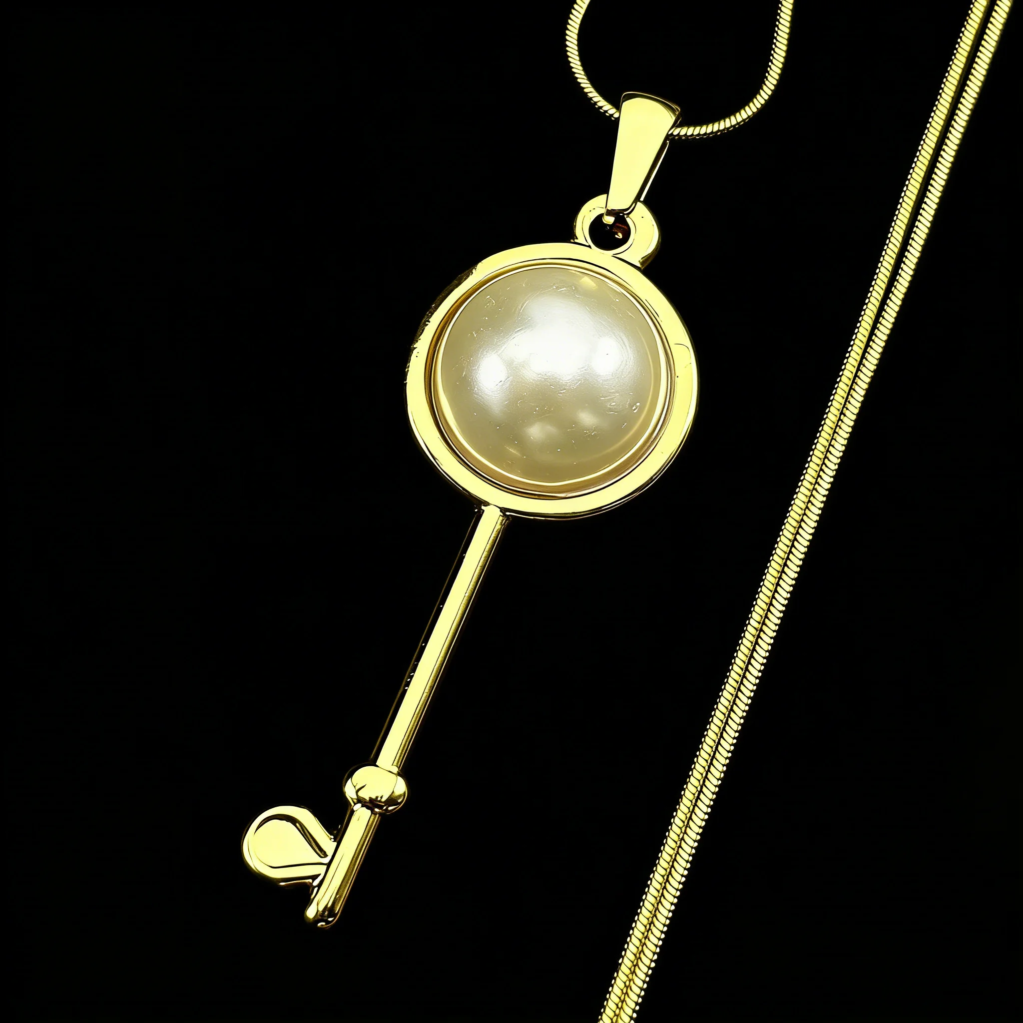 Trendy Fashion Key Pearl Chain For Women Men Stainless Steel Gold Color New Design Wedding Party Pendant Necklace Jewelry Gifts