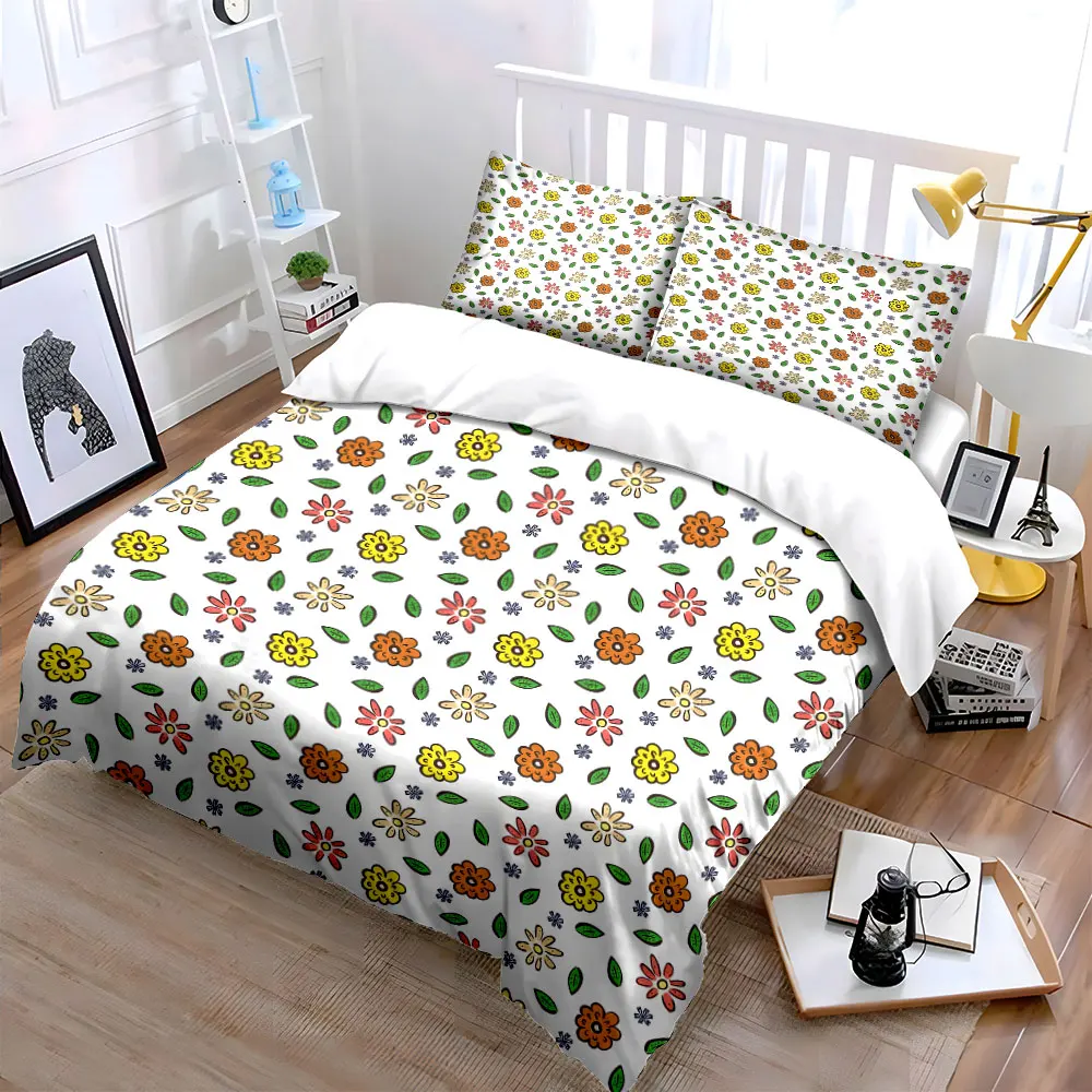 Hand-drawn Floral and Leaf Pattern Print Soft Comfortable Duvet Cover Bedding Set Included 1*Duvet Cover 2*Pillowcases