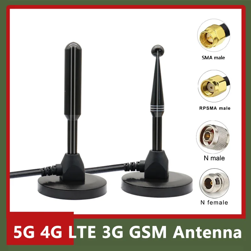 1PCS Long Range 5G 4G LTE 3G GSM 698~4900Mhz Antenna Omni WiFi Router Pure Copper Aerial With SMA Magnetic Base For Signal Boost